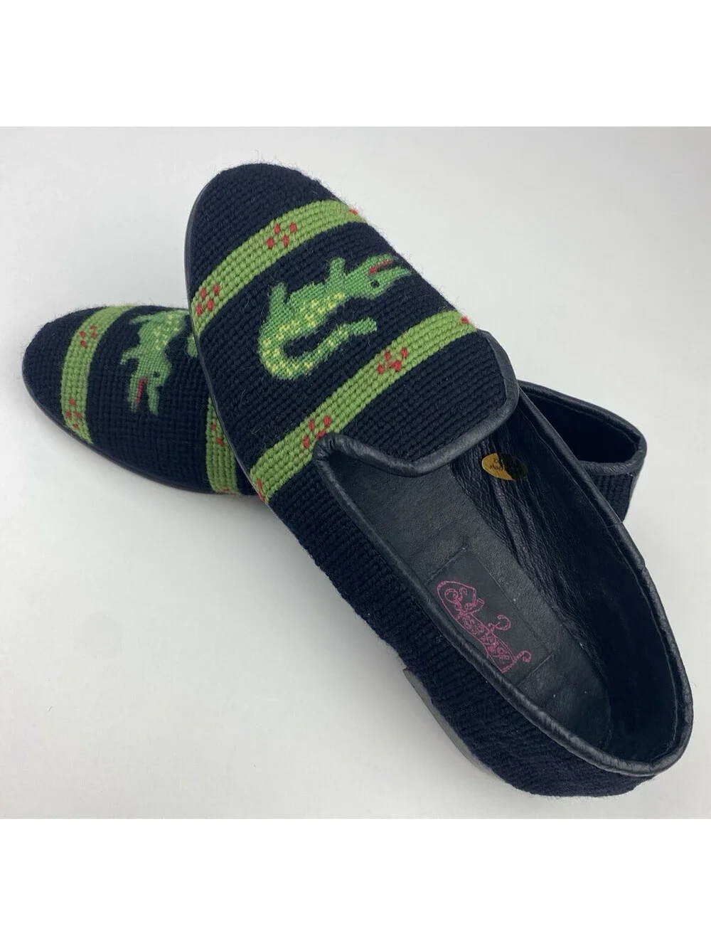 Soles By Paige Needlepoint Alligator Loafers Slippers Wool UF Cottagecore HTF